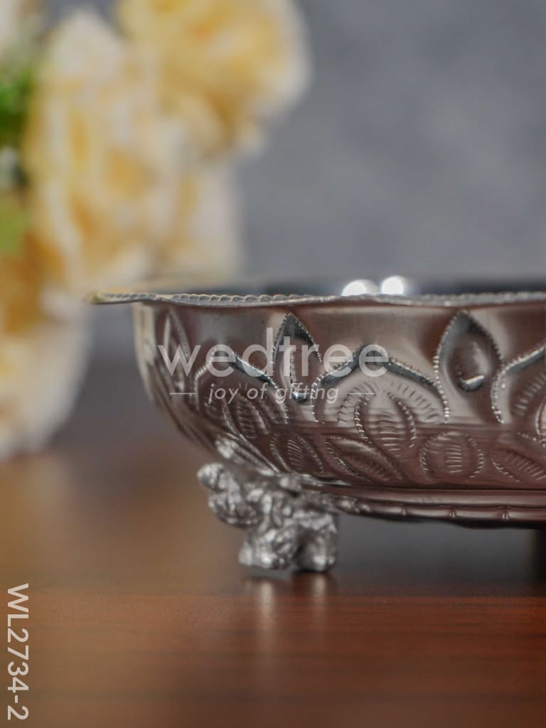 6.5 inches German Silver Pooja Tray with Elephant Stand - 6.5 inch - WL2734-2