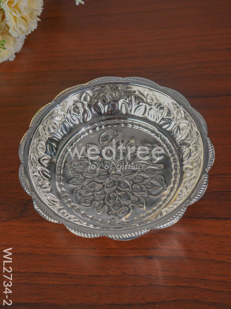 6.5 inches German Silver Pooja Tray with Elephant Stand - 6.5 inch - WL2734-2