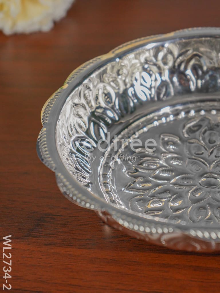 6.5 inches German Silver Pooja Tray with Elephant Stand - 6.5 inch - WL2734-2