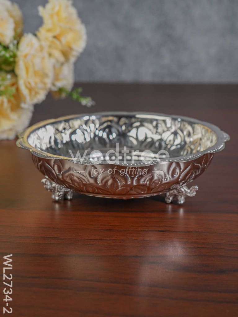 6.5 inches German Silver Pooja Tray with Elephant Stand - 6.5 inch - WL2734-2
