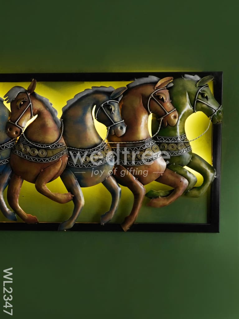 7 Horse Metal Wall Hanging With Frame & LED Lights - WL2347