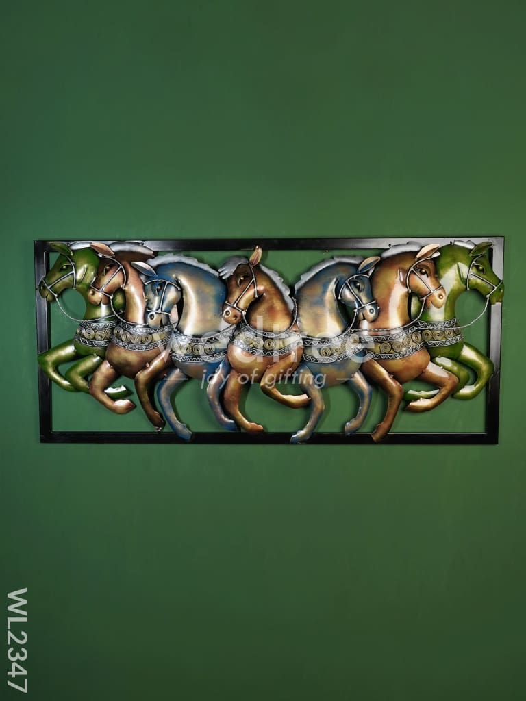 7 Horse Metal Wall Hanging With Frame & LED Lights - WL2347
