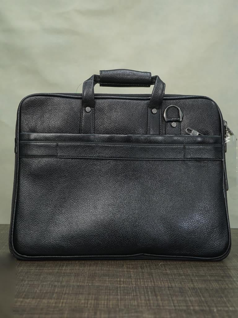 Laptop Bag in Leather with Expandable Sleek -Black - BCG0011