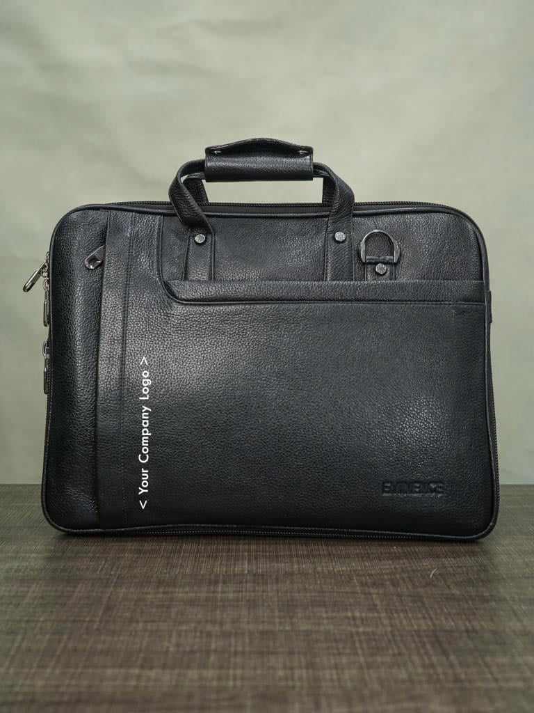 Laptop Bag in Leather with Expandable Sleek -Black - BCG0011