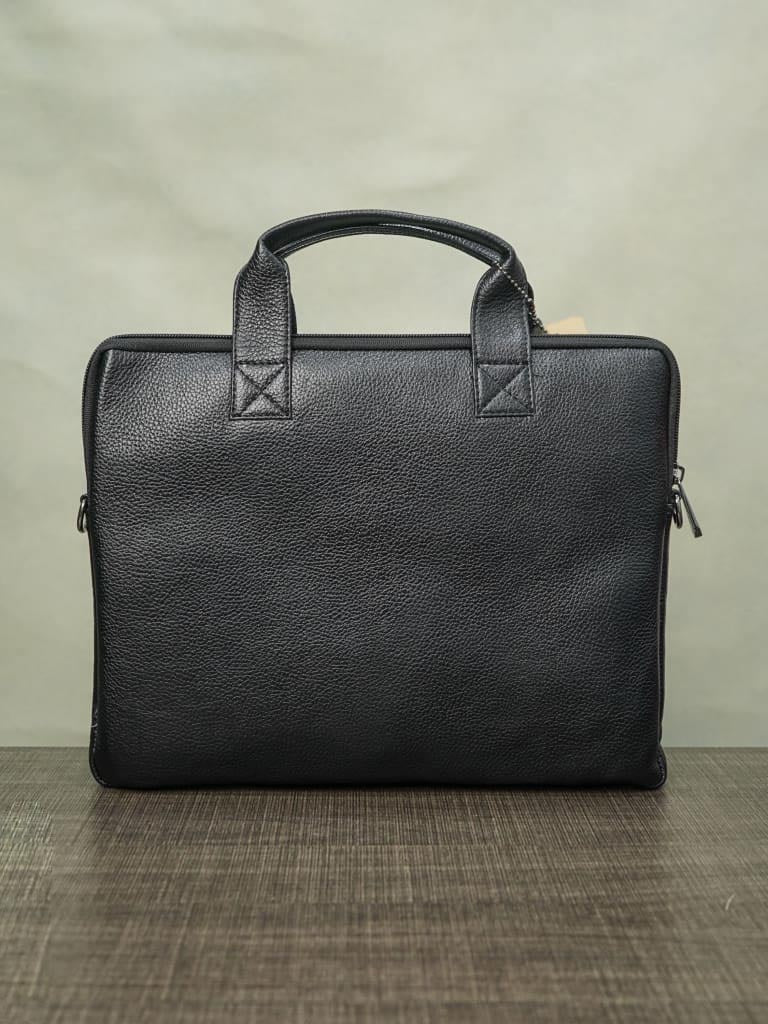 Laptop Bag in Leather with Sleck Pattern - Black - BCG0014