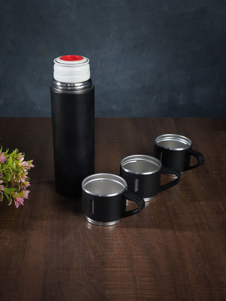 Corporate Gift - Black Vacuum Flask & 3 Cup Set - BCG0076