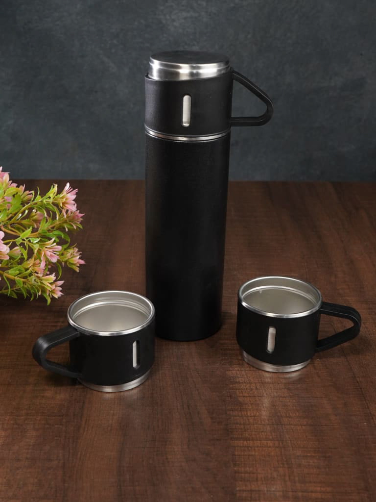 Corporate Gift - Black Vacuum Flask & 3 Cup Set - BCG0076