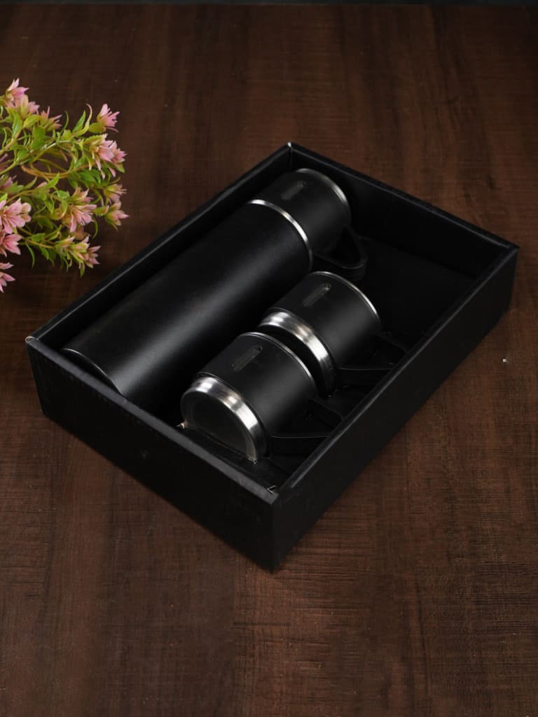 Corporate Gift - Black Vacuum Flask & 3 Cup Set - BCG0076