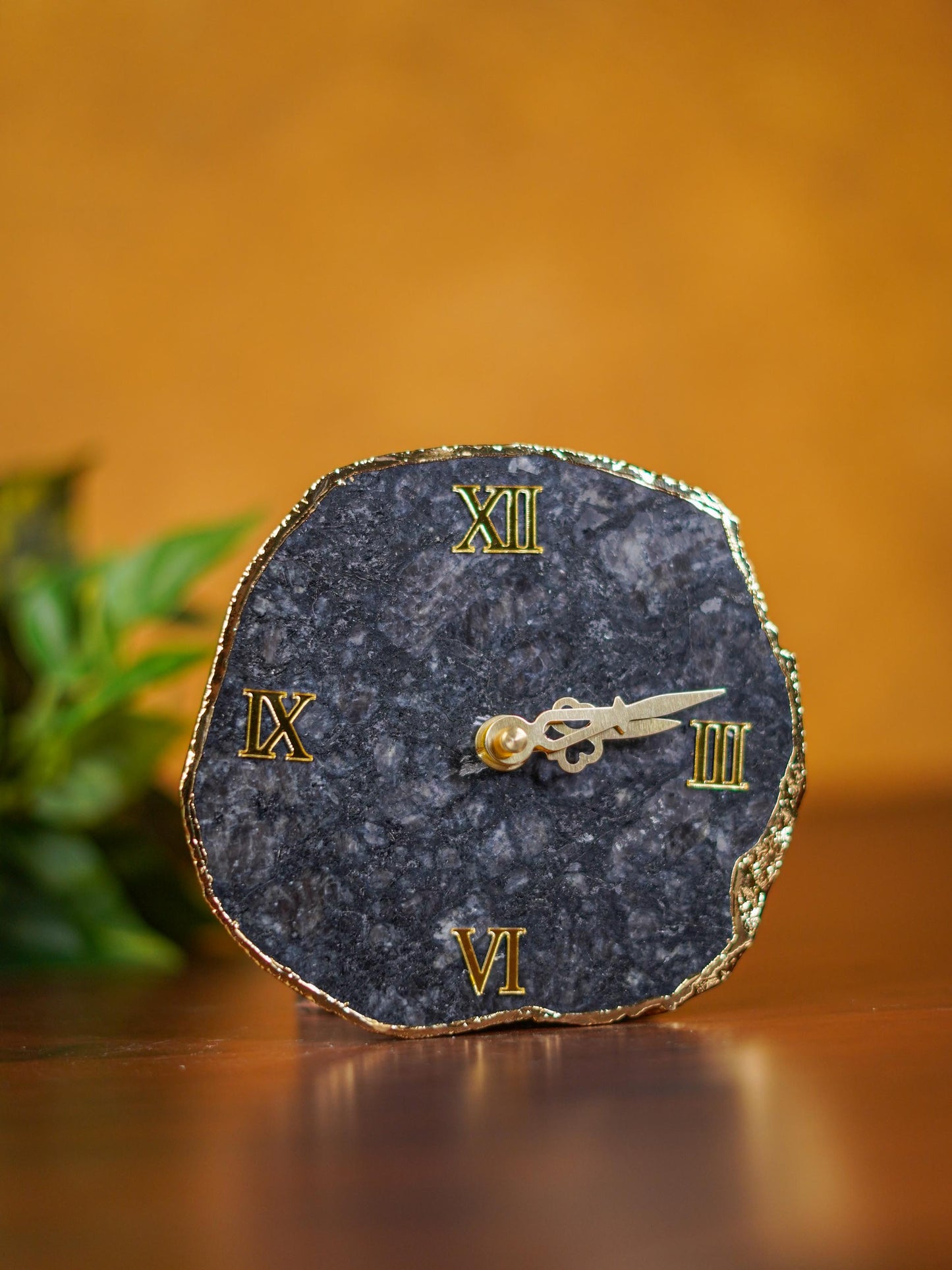 Gemstone Electroplated Gold Edge Table Clock - Black - BCG0167