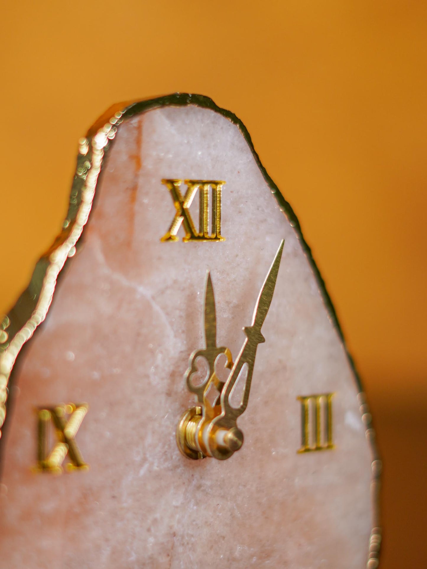Gemstone Electroplated Gold Edge Table Clock - Pink - BCG0168