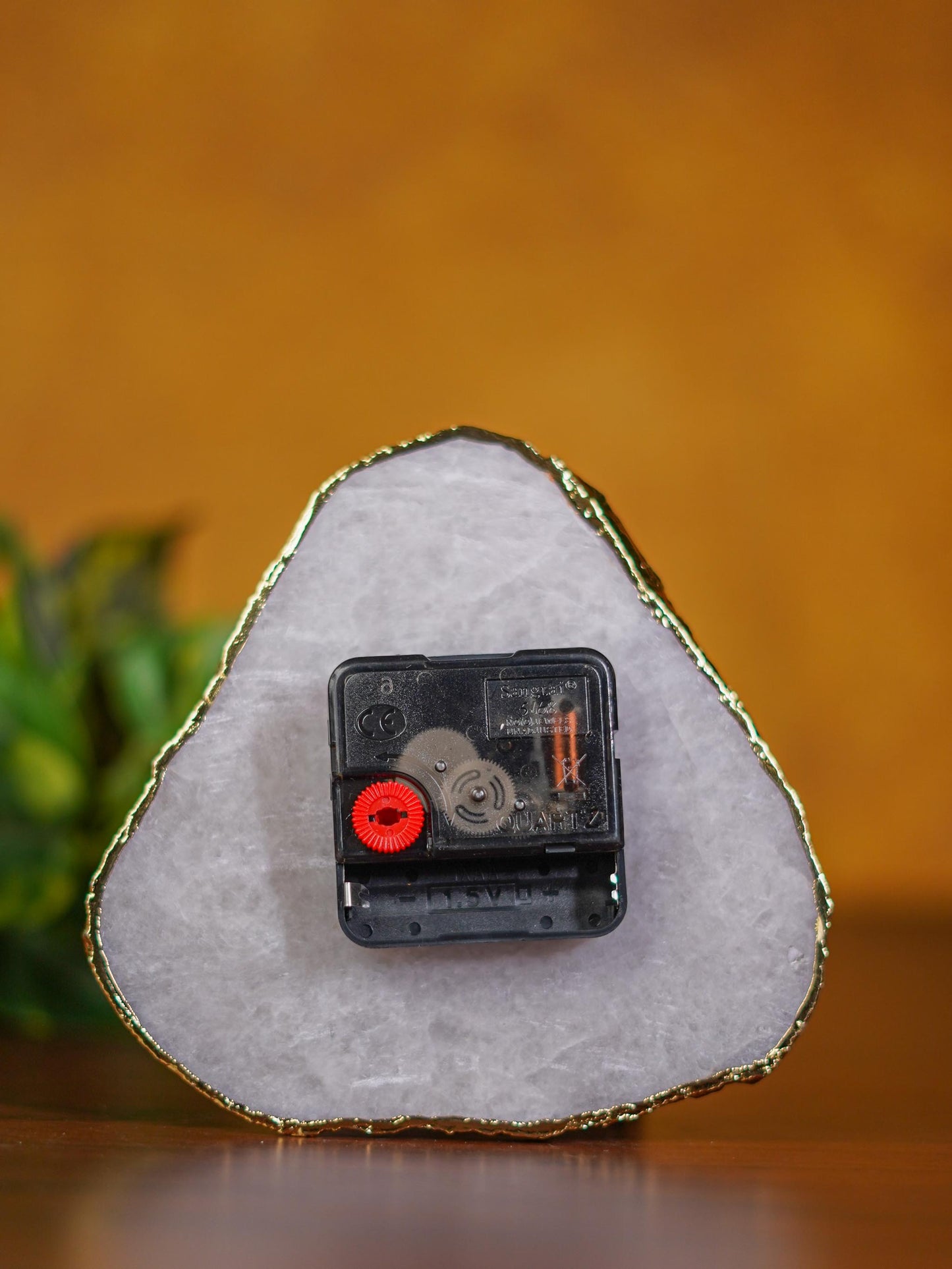 Gemstone Electroplated Gold Edge Table Clock - White - BCG0169