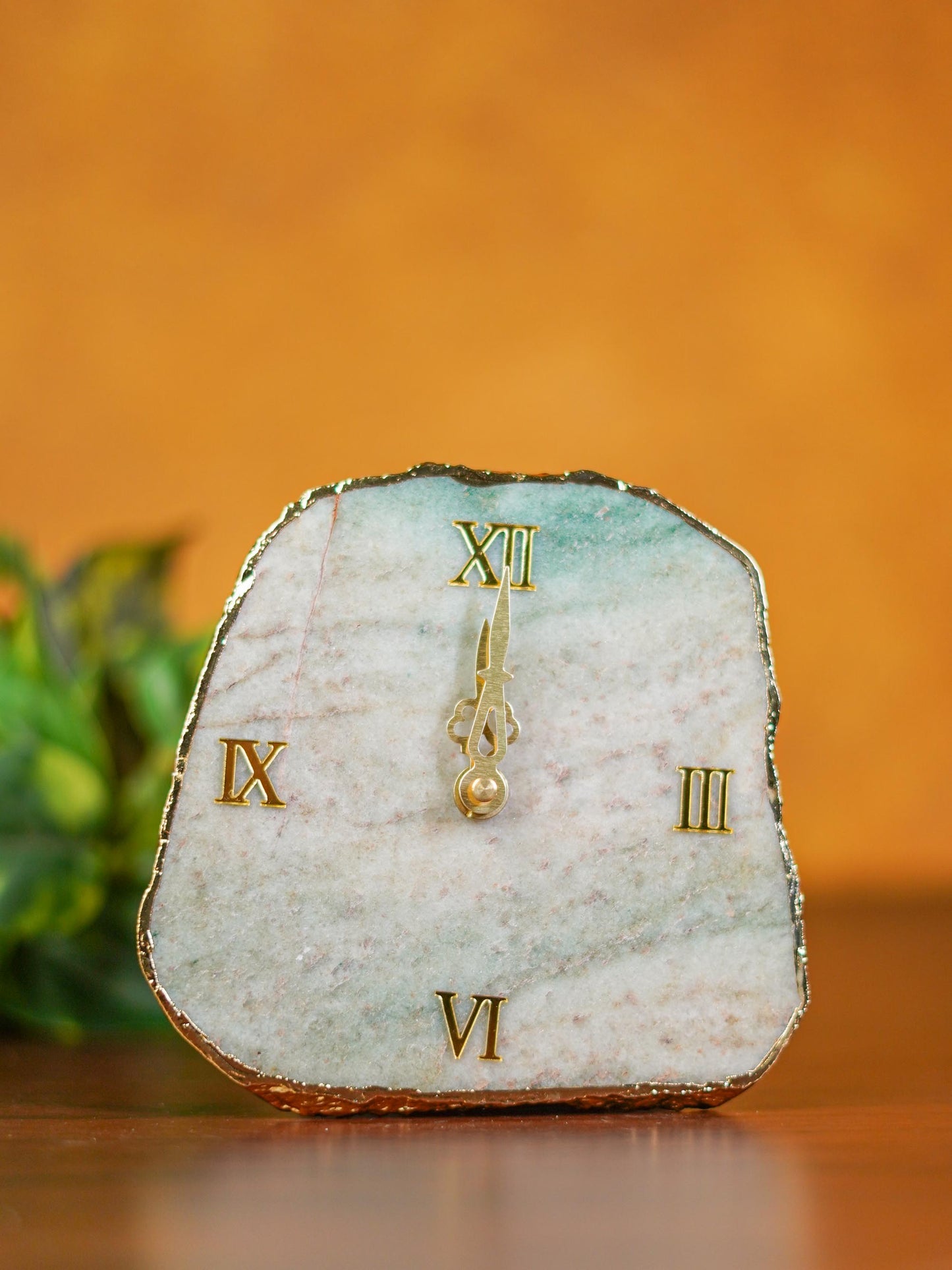 Gemstone Electroplated Gold Edge Table Clock - Green - BCG0170