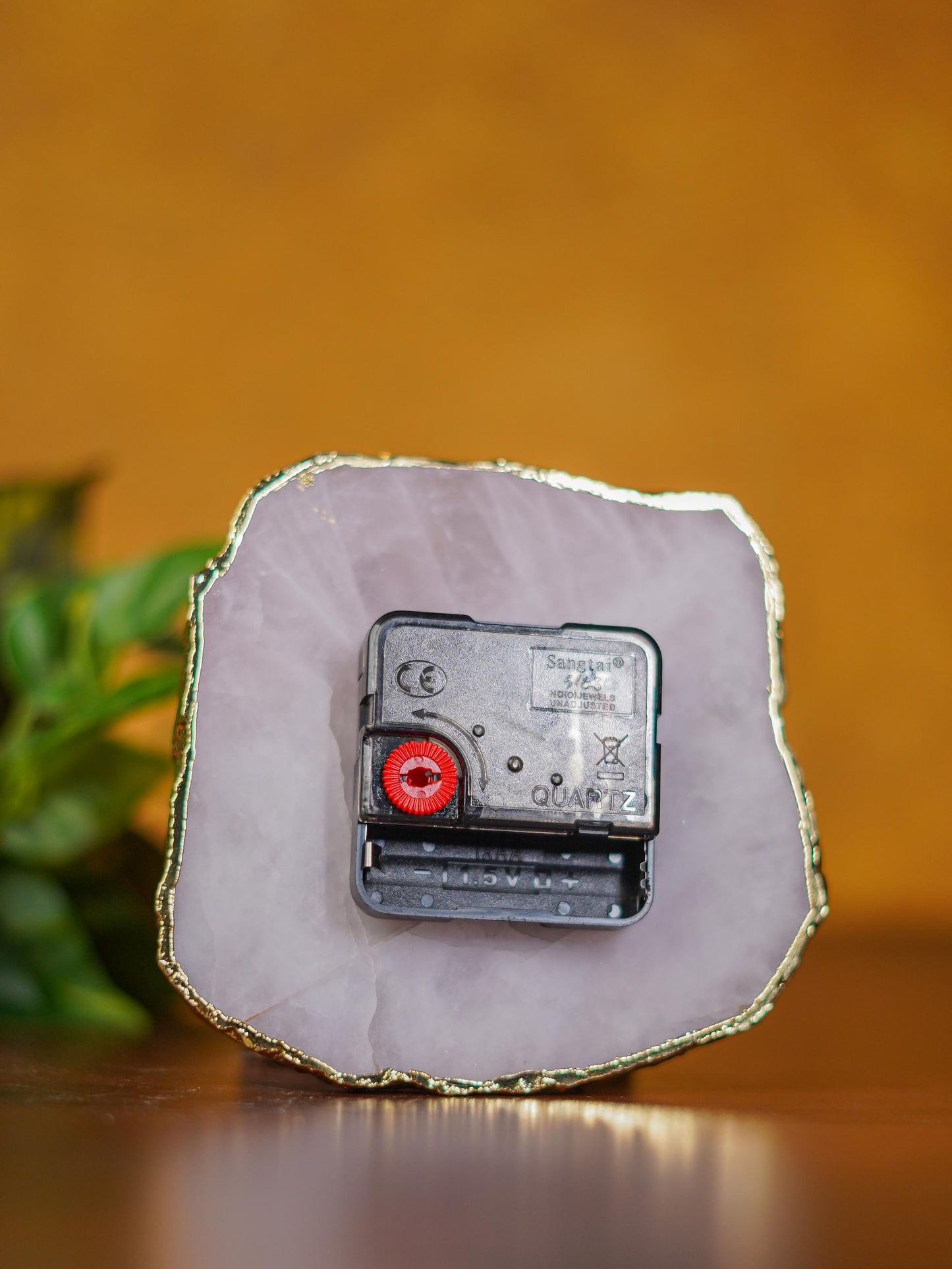 Gemstone Electroplated Gold Edge Table Clock - Grey - BCG0171