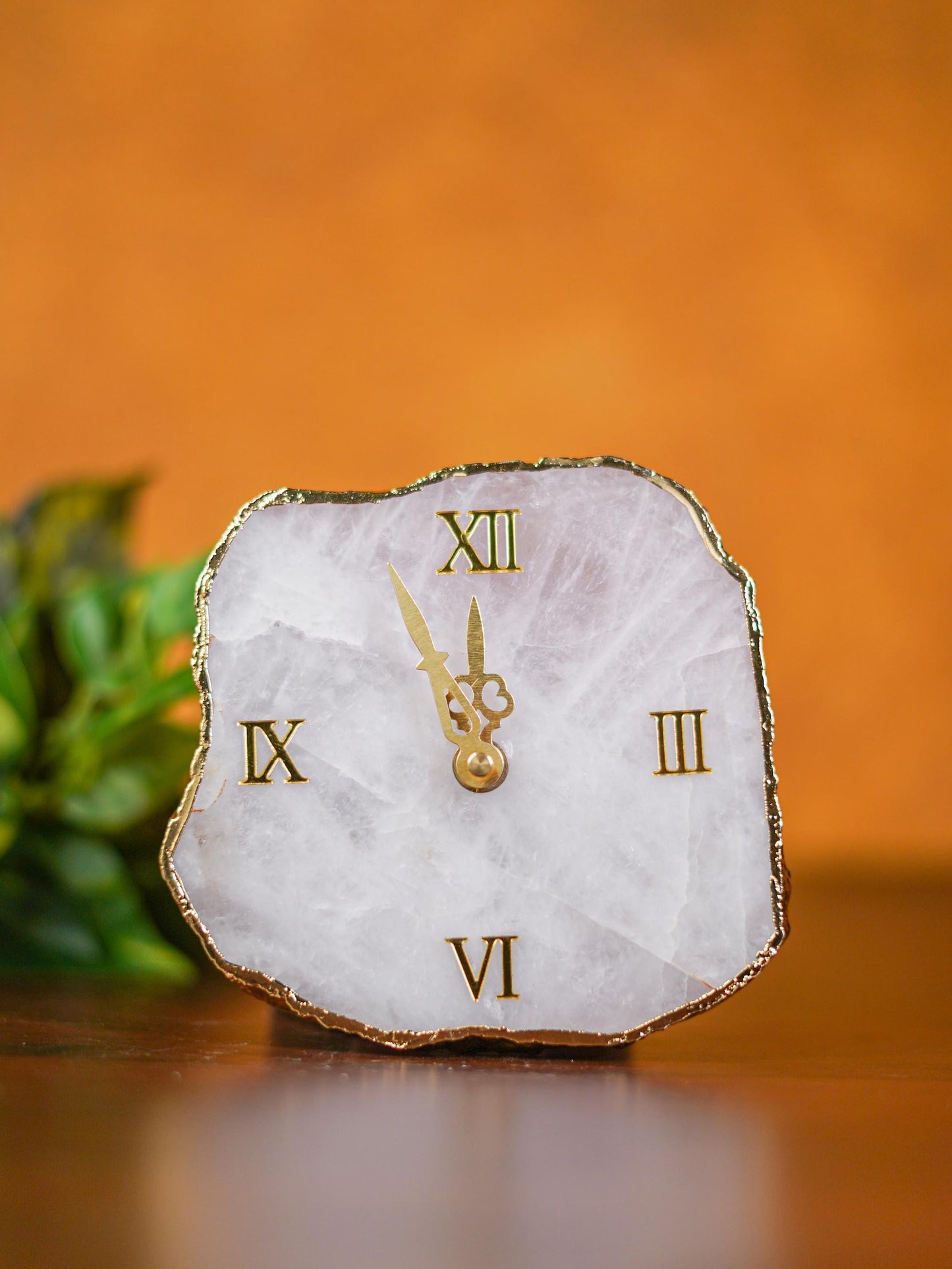 Gemstone Electroplated Gold Edge Table Clock - Grey - BCG0171