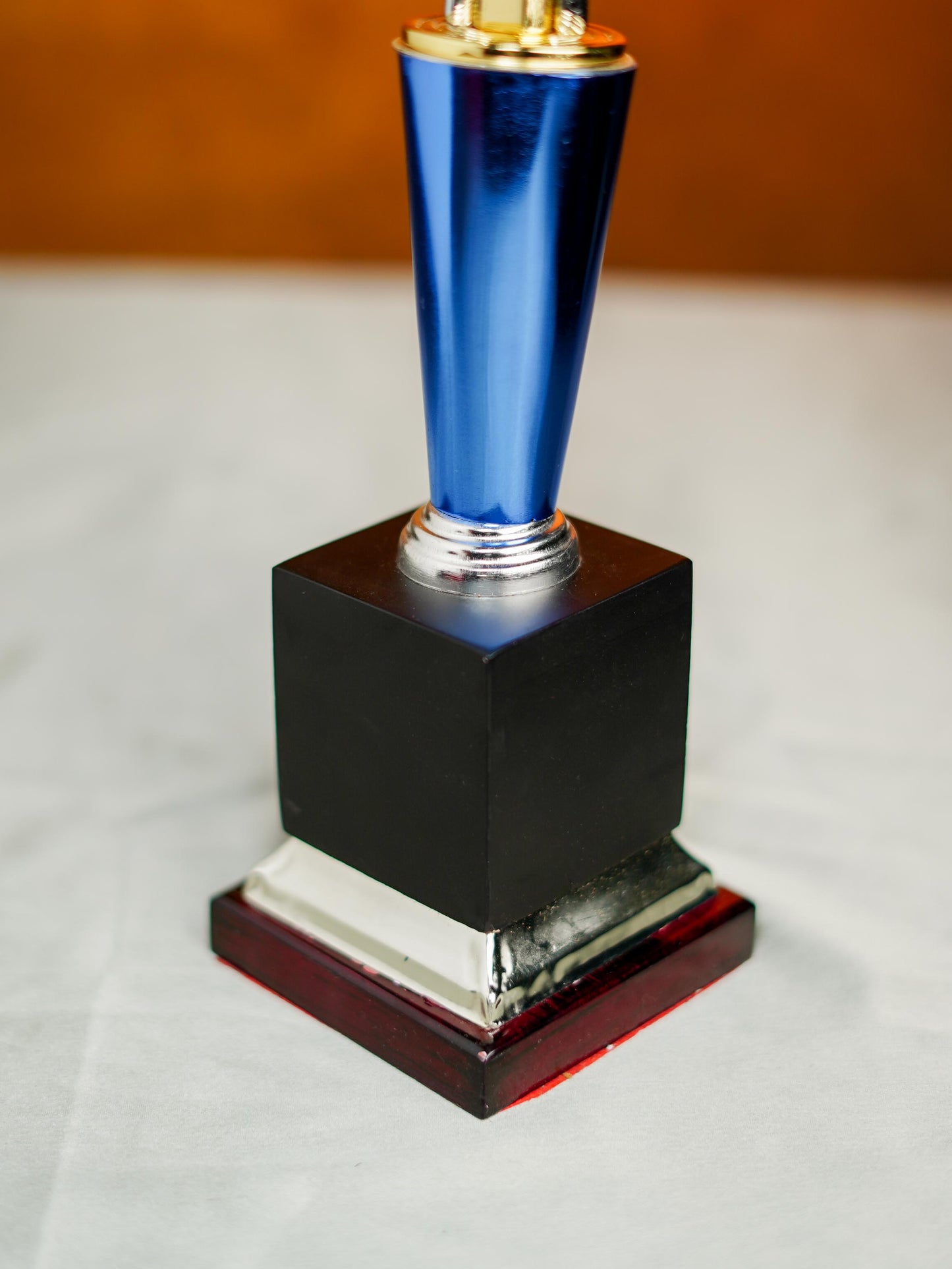 Wooden Blue Trophy with 3 Stars - BCG0216