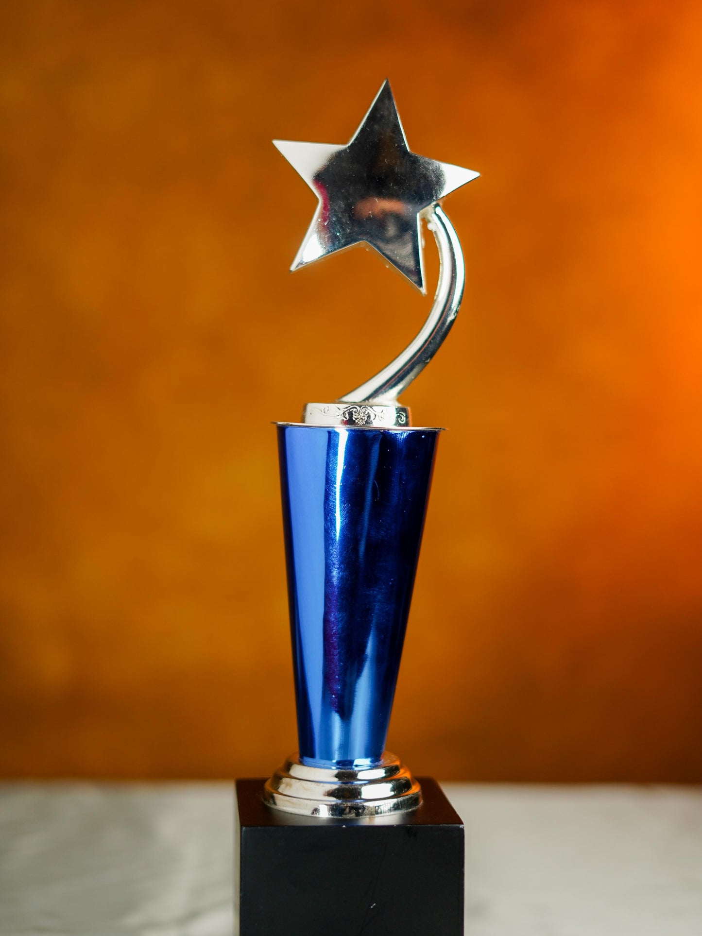 Wooden Blue Trophy with Star - BCG0217