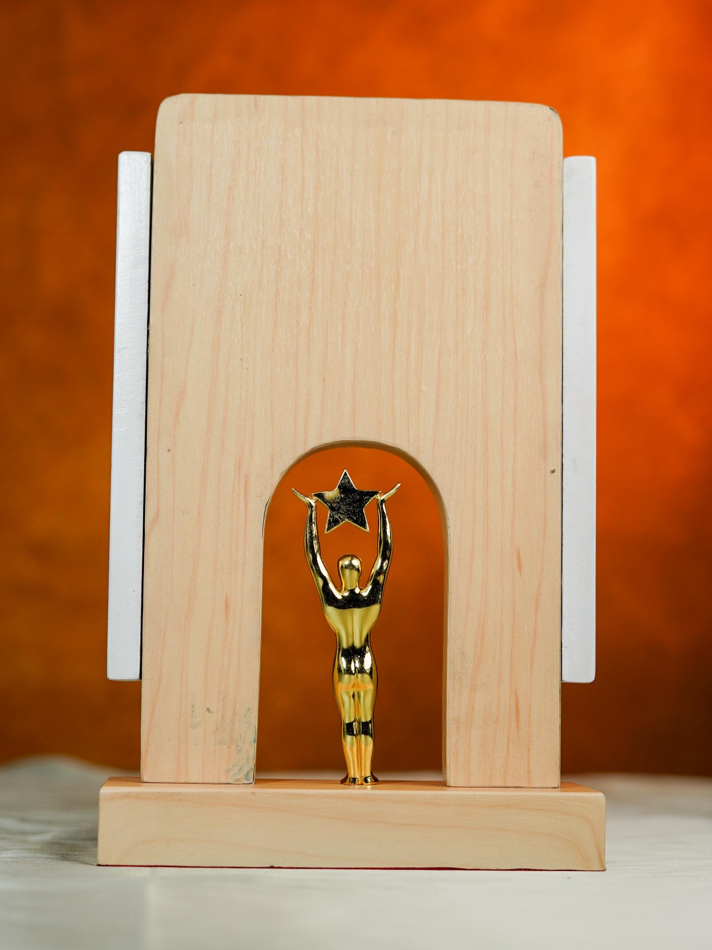 Wooden Trophy with Man Holding Star - 10 inch - BCG0218