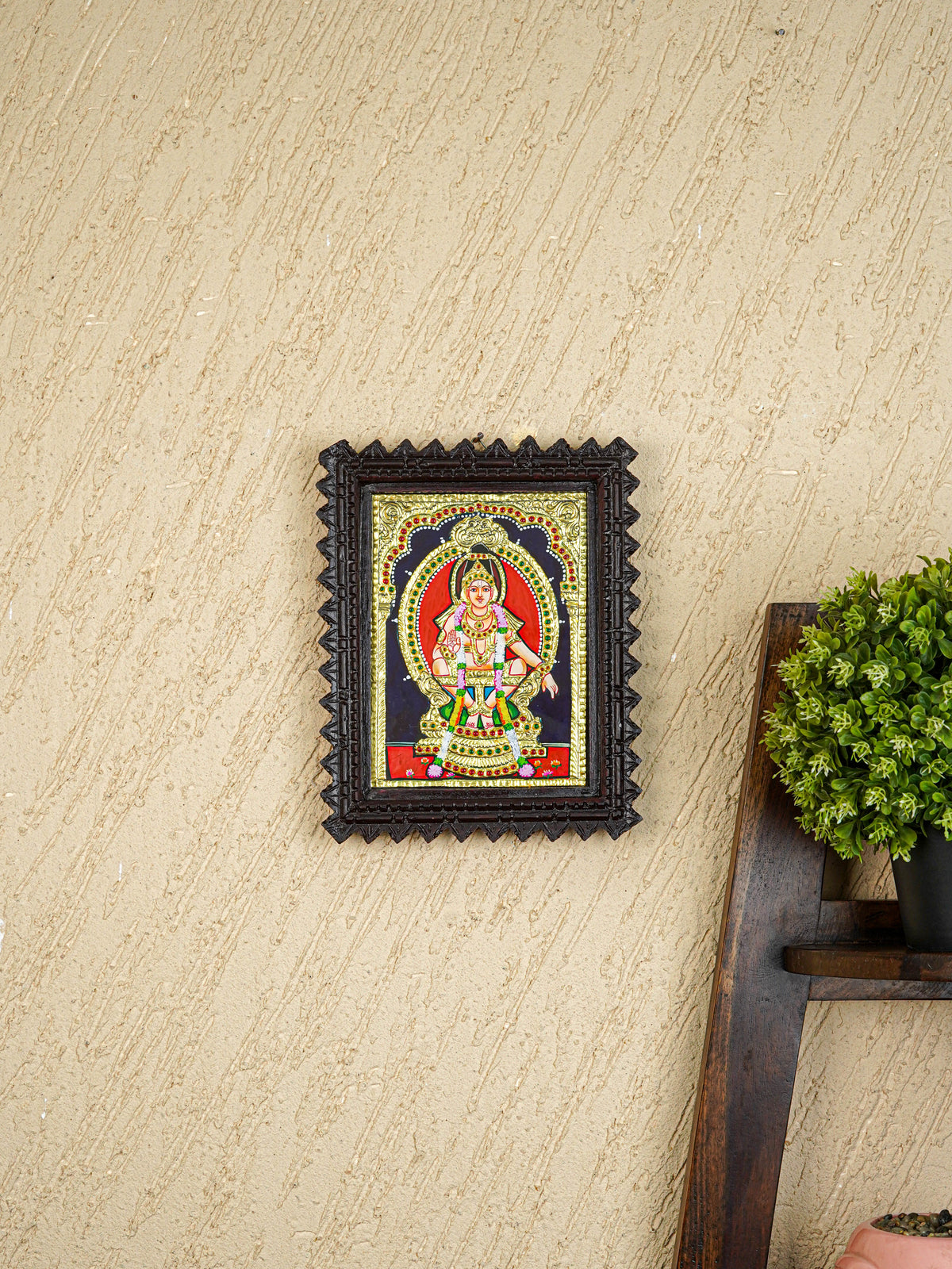 Tanjore Painting (Chettinad Frame) - Ayyappan - Flat (Gold Foil) - 8x6 inch - WL5656