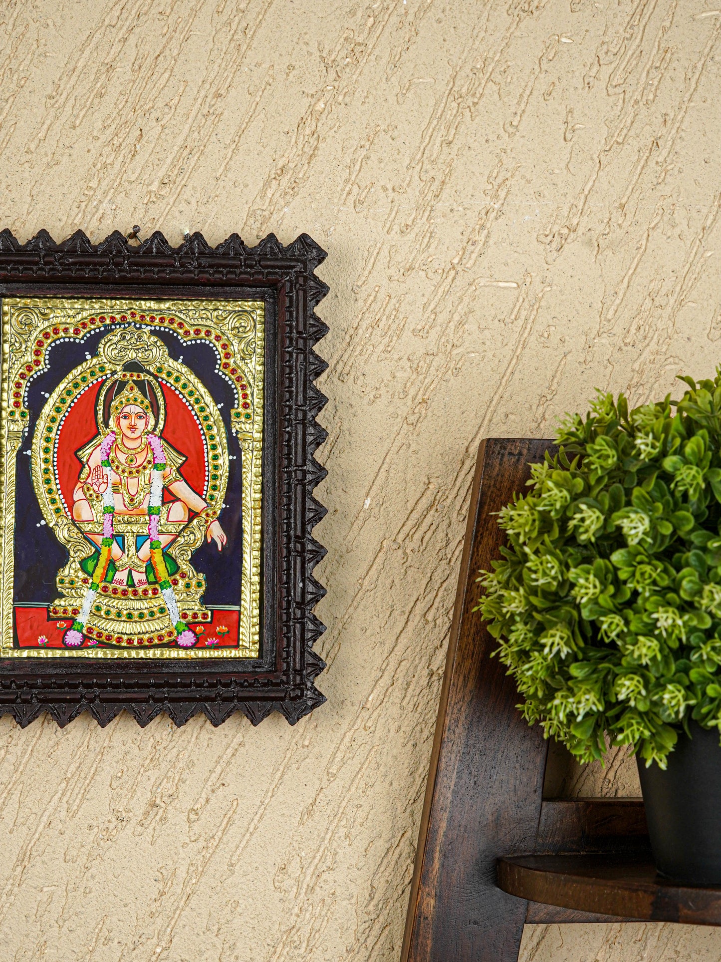 Tanjore Painting (Chettinad Frame) - Ayyappan - Flat (Gold Foil) - 8x6 inch - WL5656