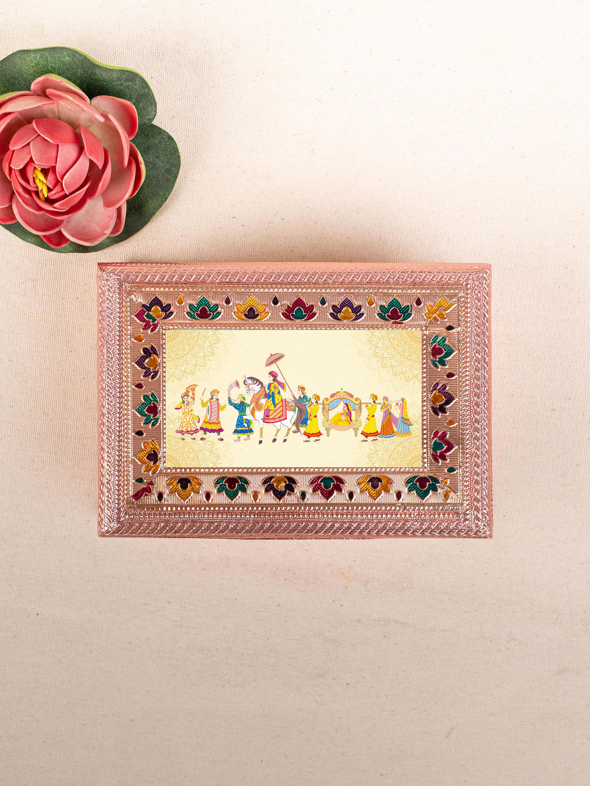 Customized - Meenakari Dry Fruit Box - 7x5 inch - Copper - WBG1782