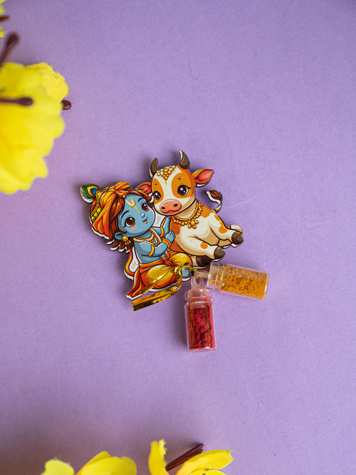 Krishna with Cow Haldi Kumkum Set - WBG1793