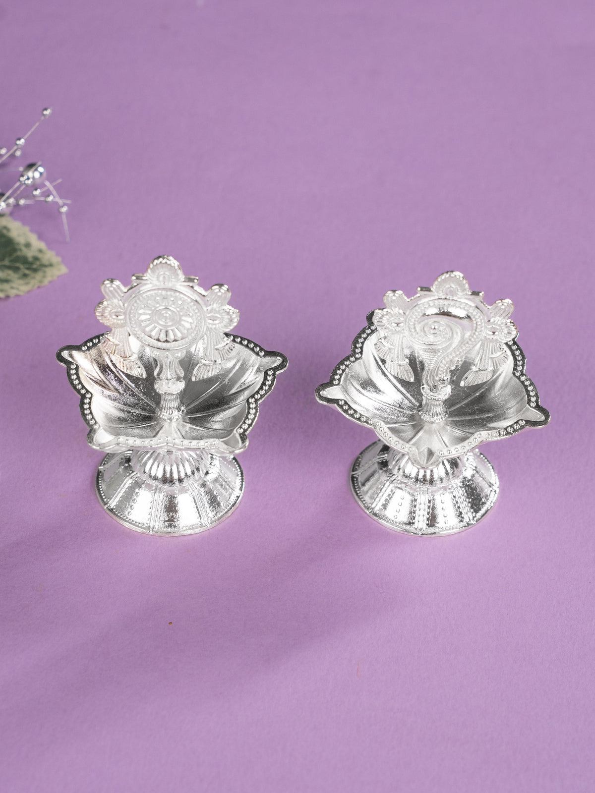 Zinc Alloy Shanku Chakra Diya - Silver - 3 inch - WBG1799-2