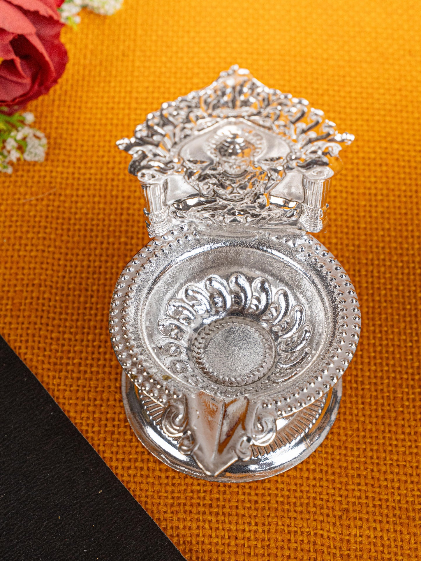 German Silver Lakshmi Diya - 4 inch - WBG1815