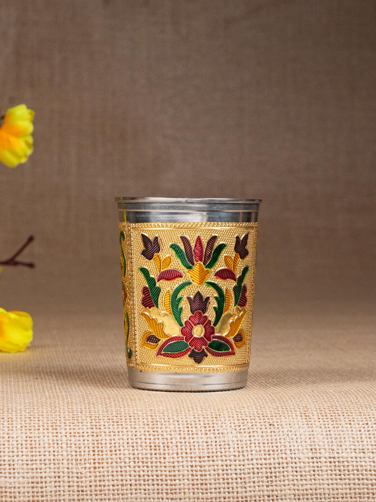 Meenakari Glass - Floral Design - Gold - WBG1819-1