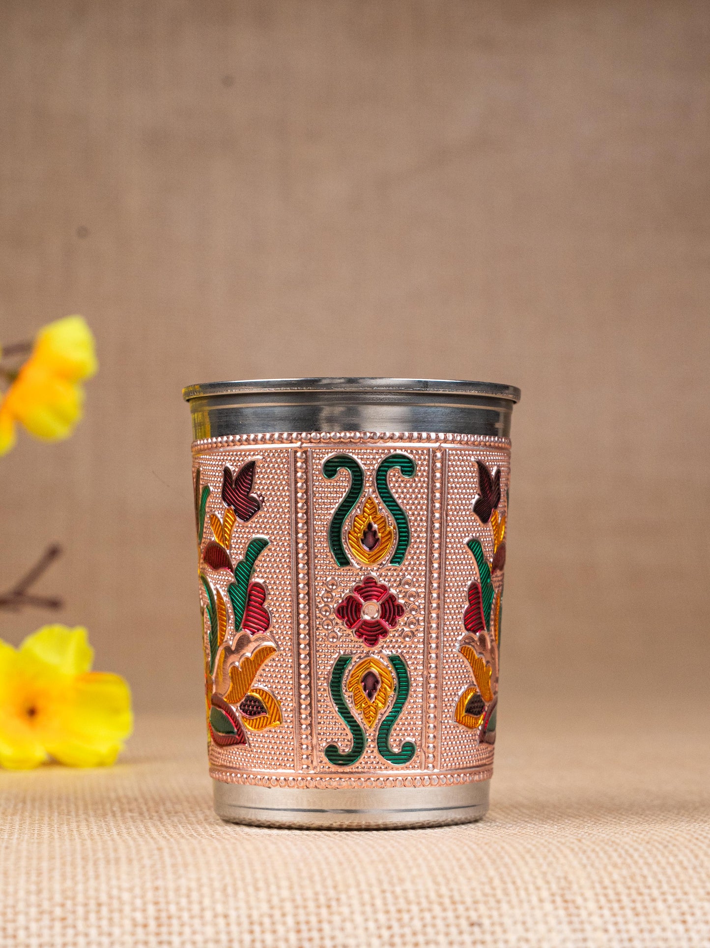 Meenakari Glass - Floral Design - Copper - WBG1819-2