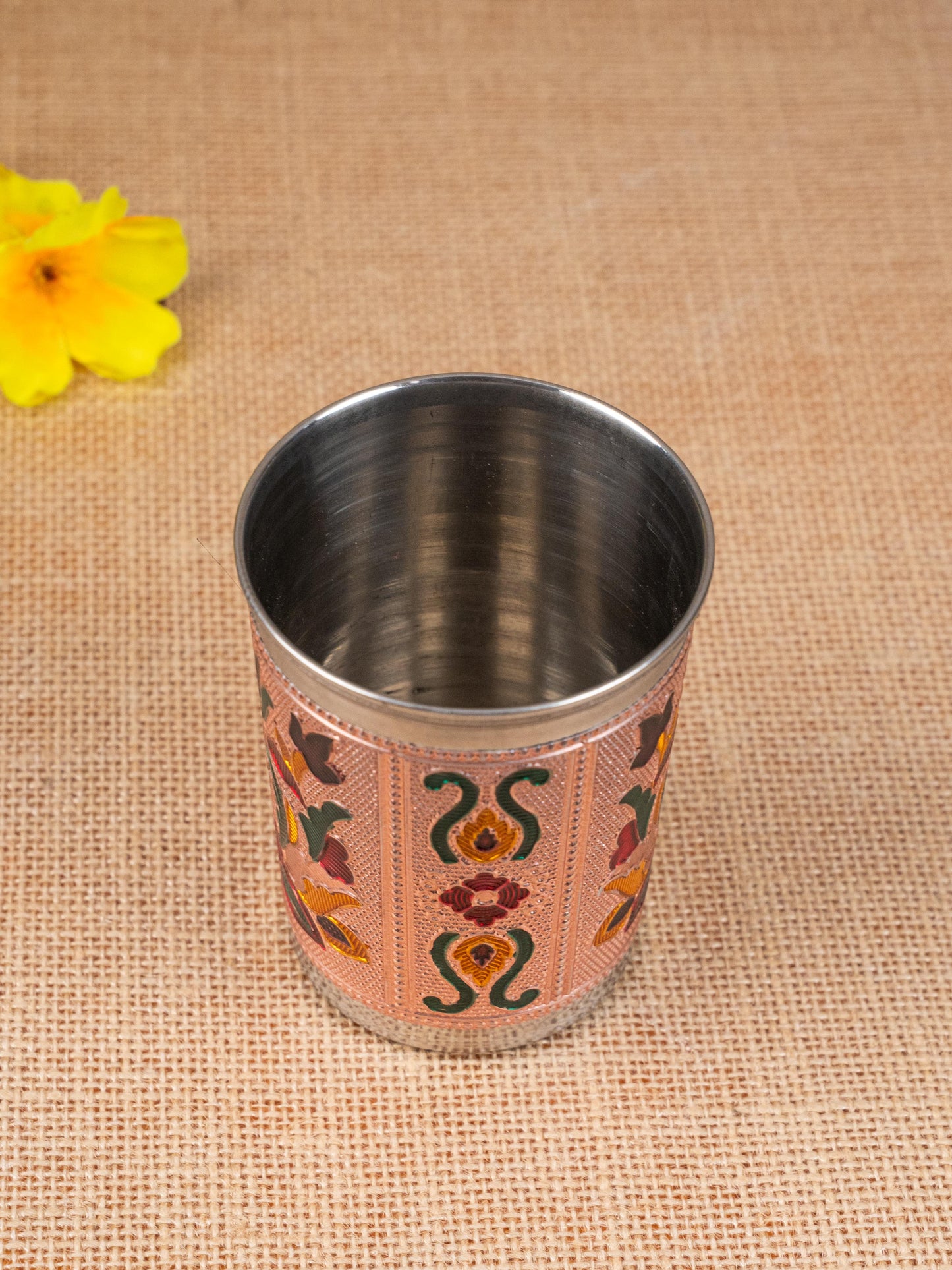 Meenakari Glass - Floral Design - Copper - WBG1819-2