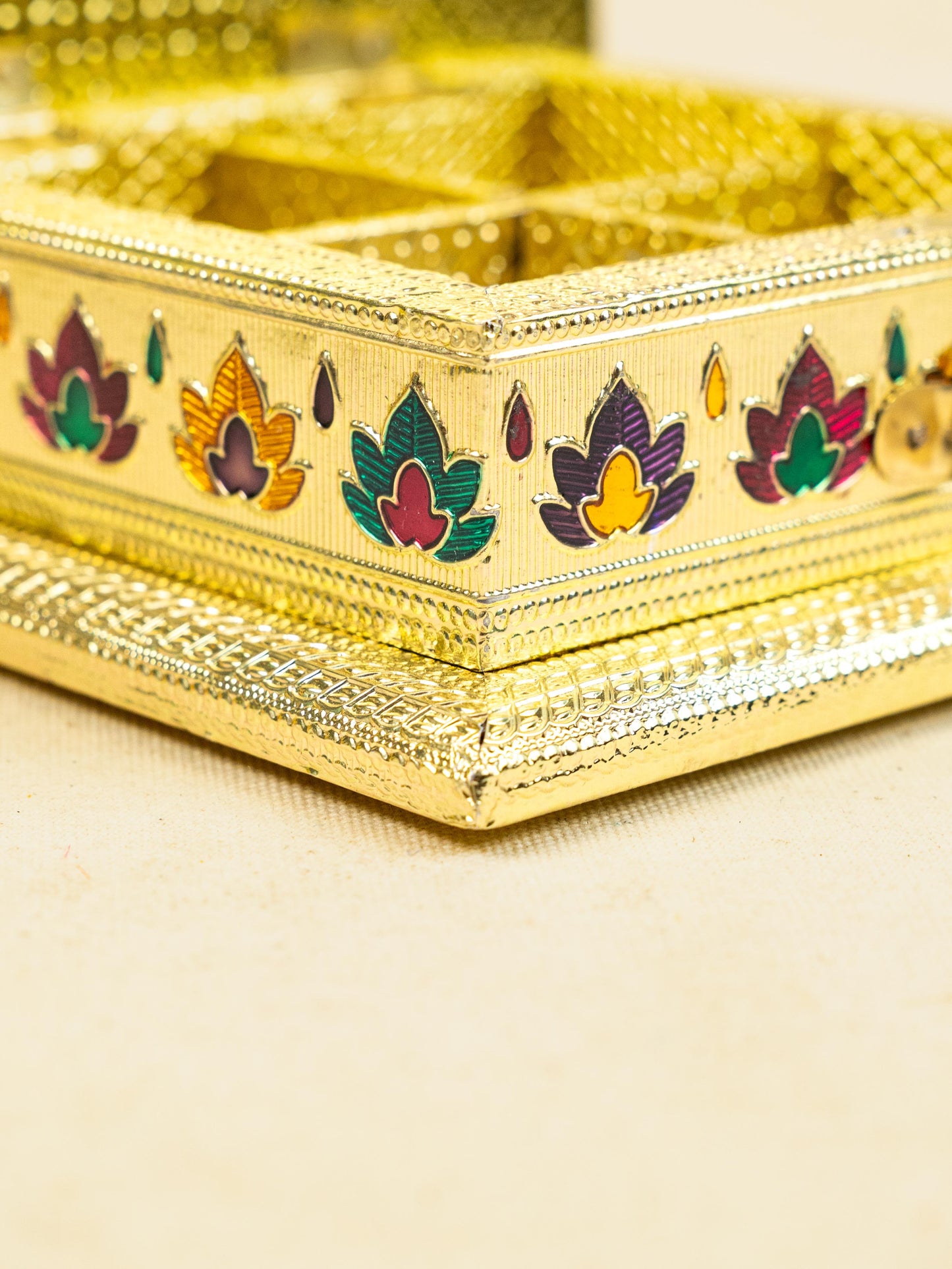 Customized - Meenakari Dry Fruit Box - 6x6 inch - Gold - WBG1824