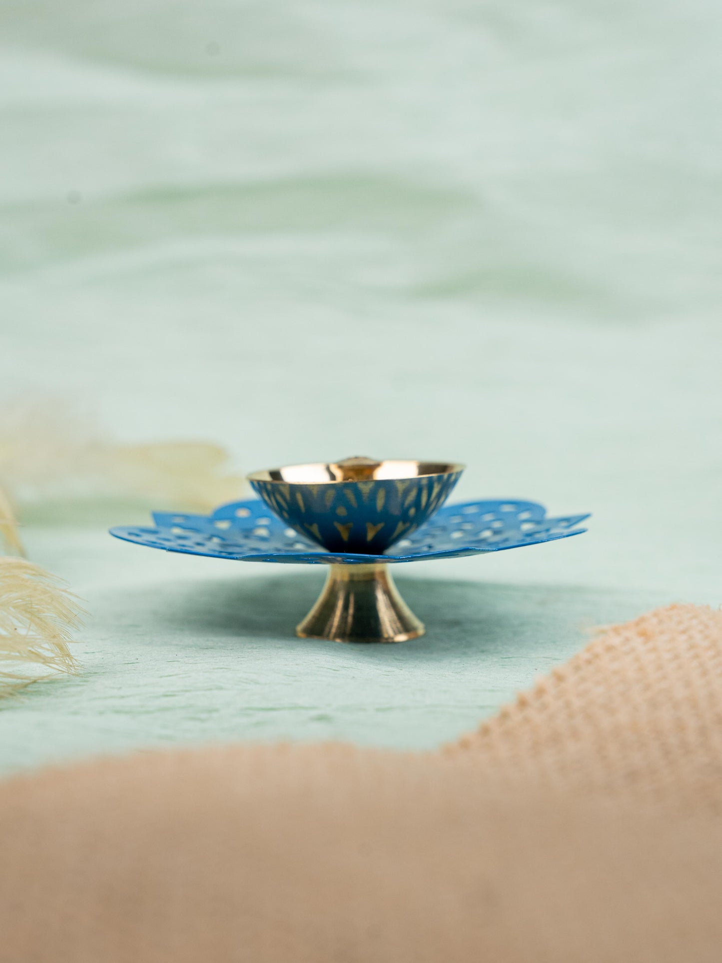 Hand Painted Brass Flower Shaped Diya - WBG1826-2