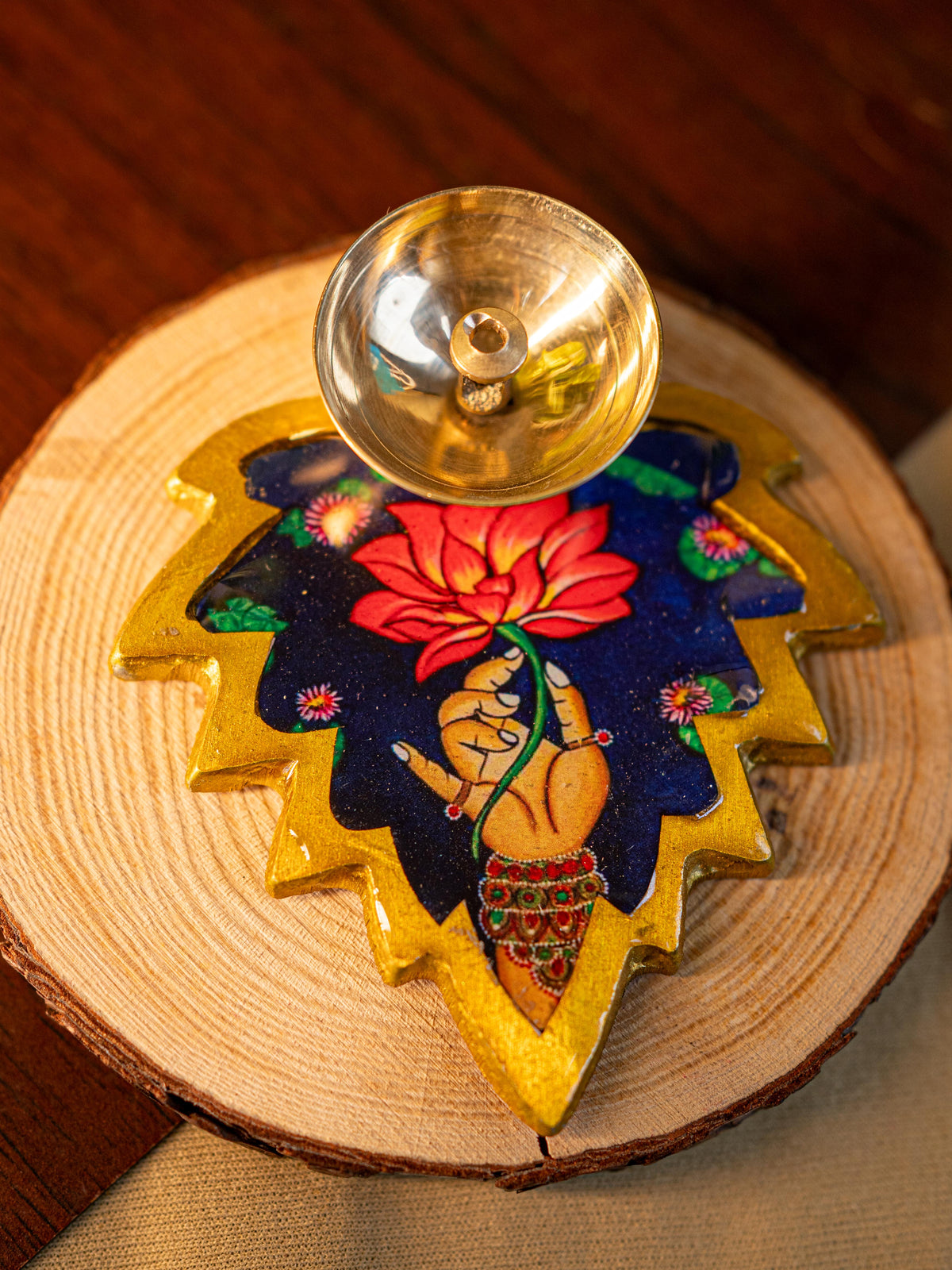 Brass Diya with Leaf - WBG1842