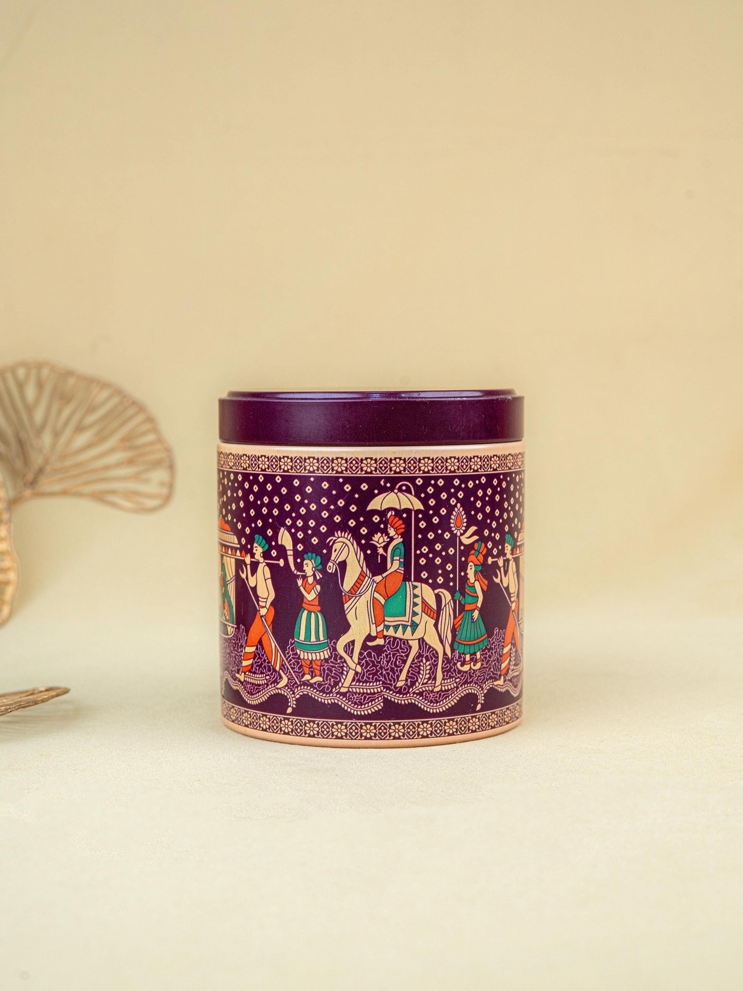 Dholi Printed Tin Jar - WBG1849