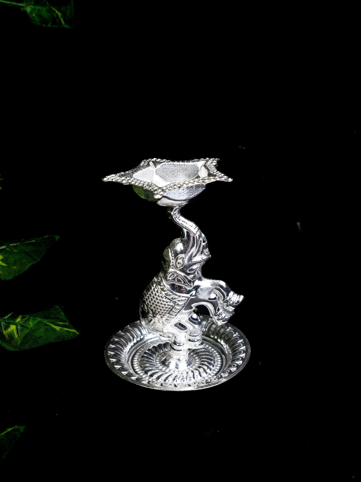 German Silver Five Face Diya with Elephant - WBG1865
