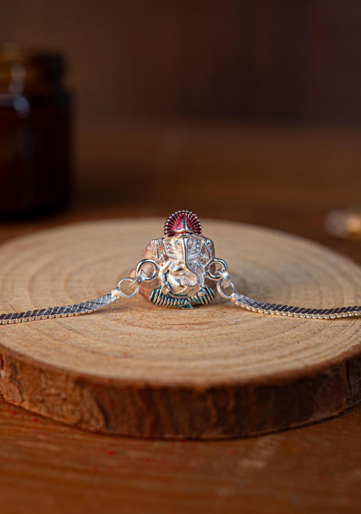 Designer Rakhi - Silver - Ganesha - WBG1887-2