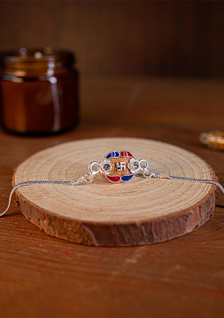 Designer Rakhi - Silver - Swastik - WBG1887-3