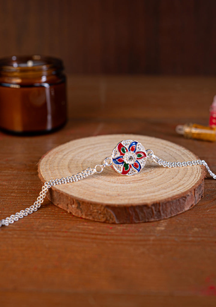 Designer Rakhi - Silver - Flower - WBG1887-4