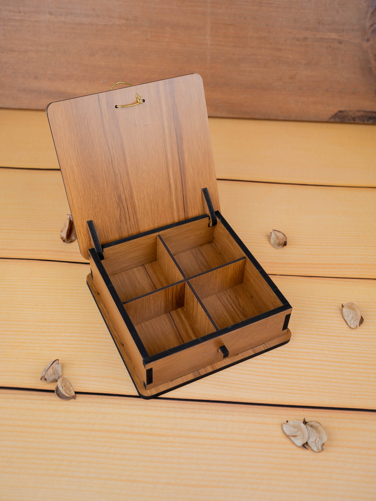 Wooden Floral Dry Fruit Box - 6x6 inch - WBG1894-1