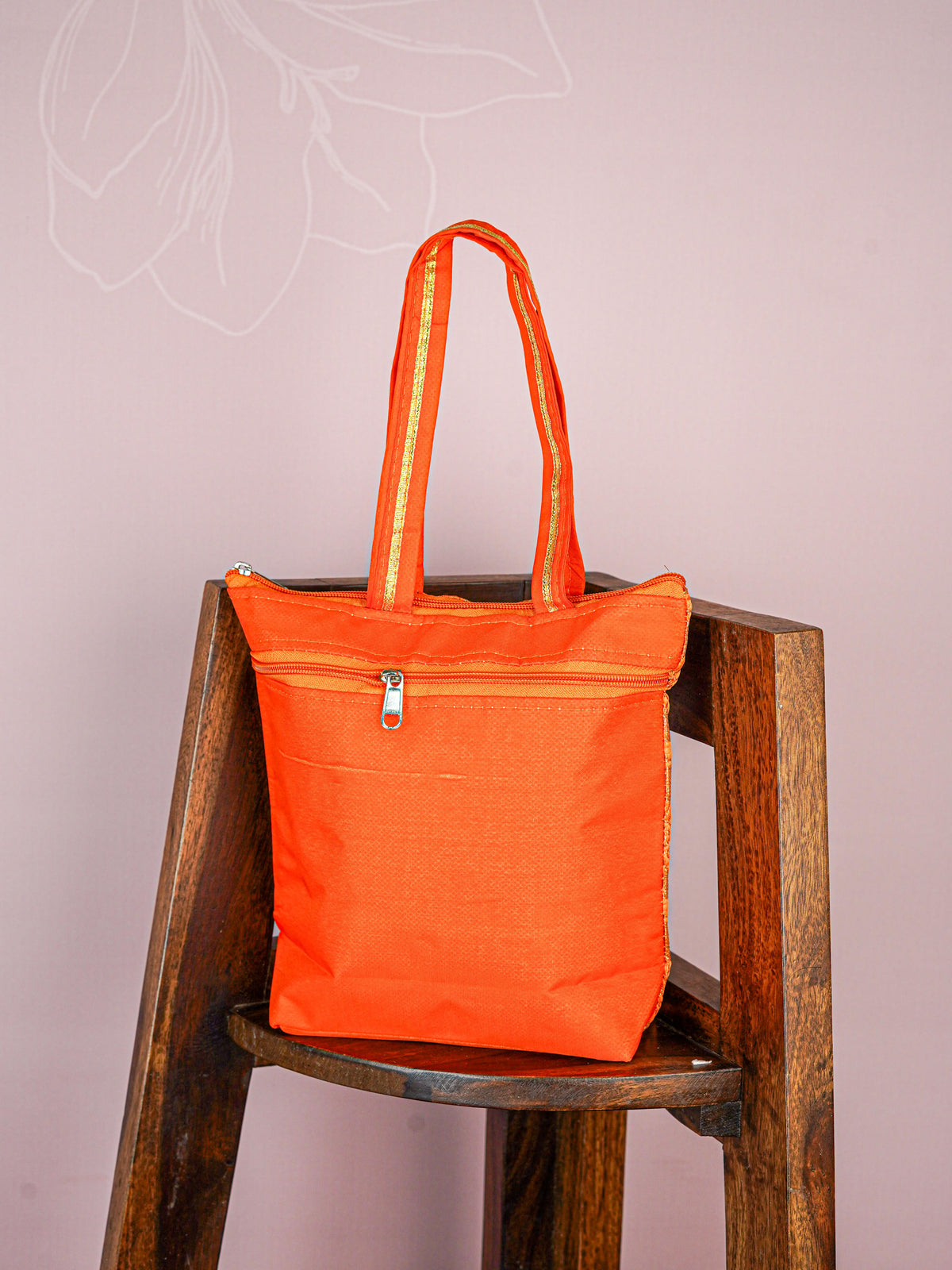 Raw Silk Hand Bag with Golden Design - 10x9 inch - WBG1934