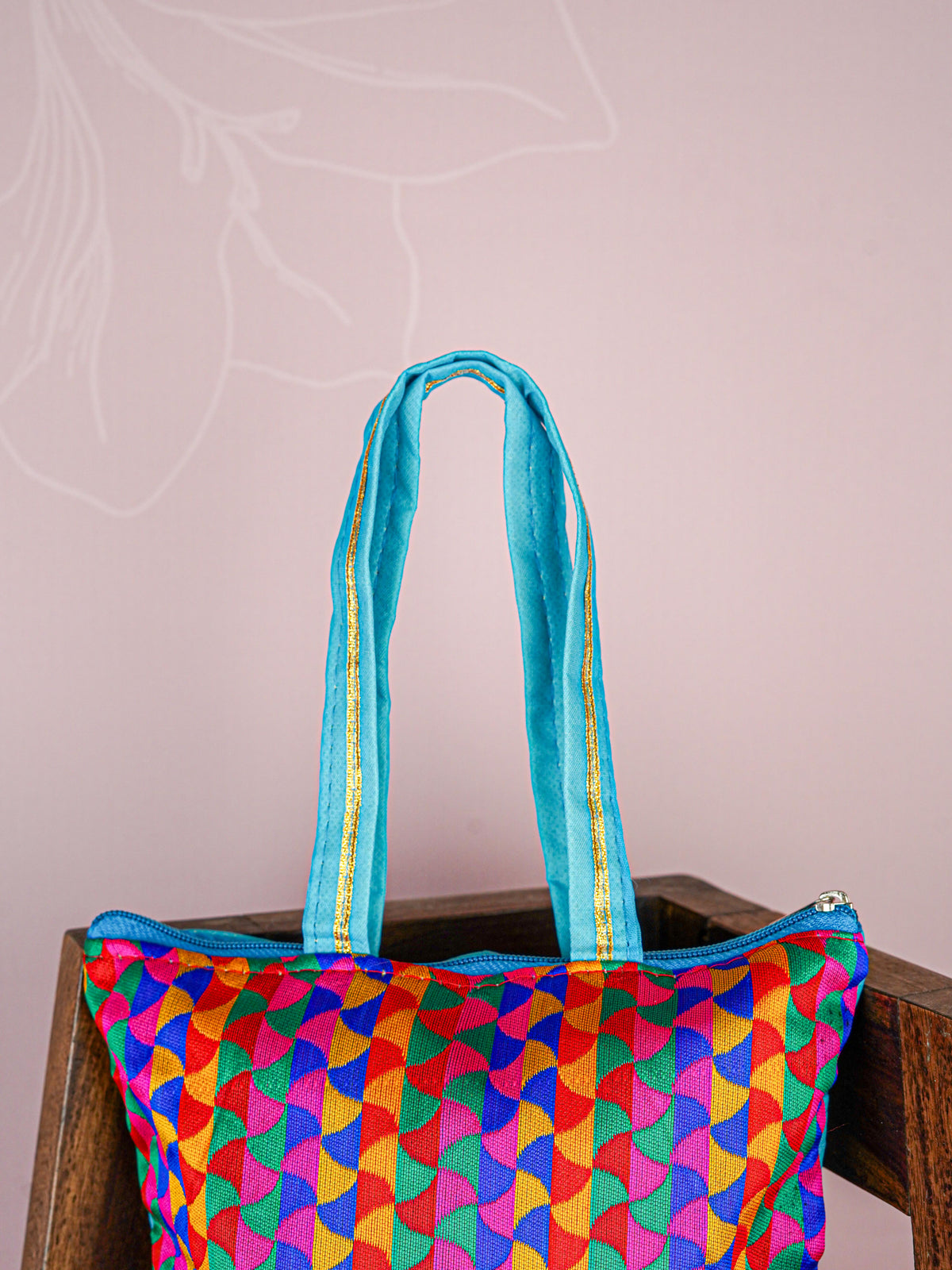Raw Silk Hand Bag with Golden Design - 10x9 inch - WBG1934