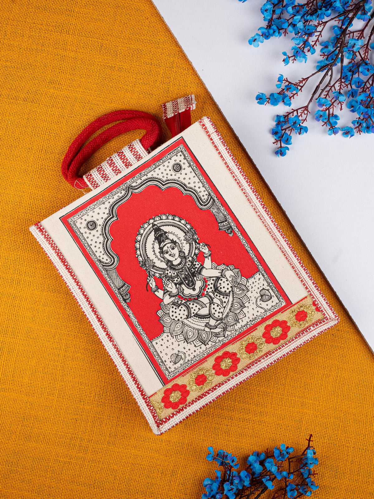 Navratri Combo: Jute Bag with Madhubani German Silver Tray & Haldi Kumkum Bangles - WGC0077