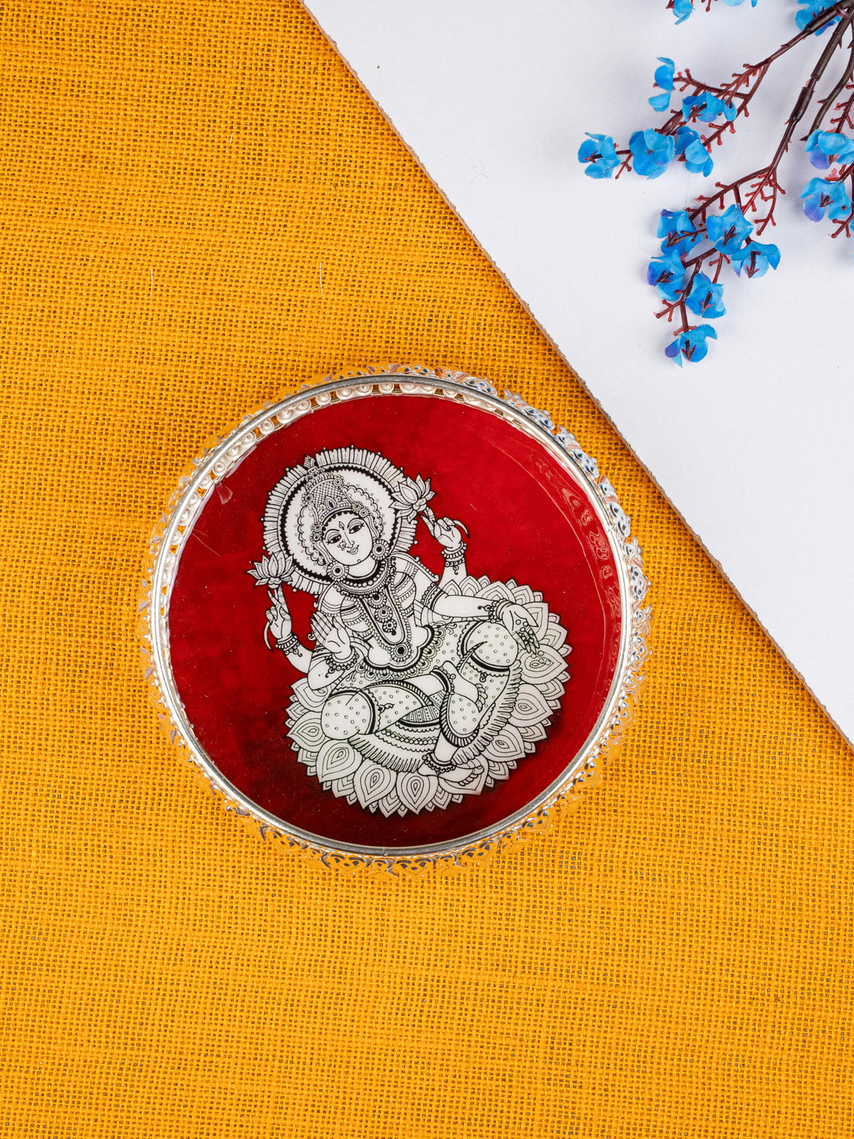 Navratri Combo: Jute Bag with Madhubani German Silver Tray & Haldi Kumkum Bangles - WGC0077