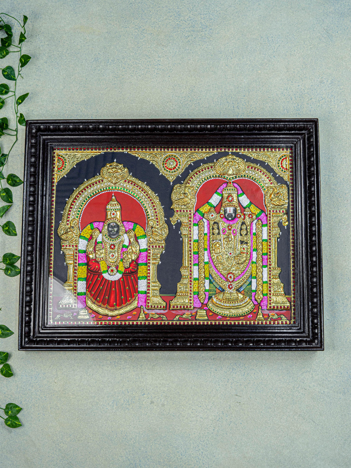 Tanjore Painting - Tirupathi Balaji Padmavathi Thayar - Semi Embossed - 24x18 inch - WL0473