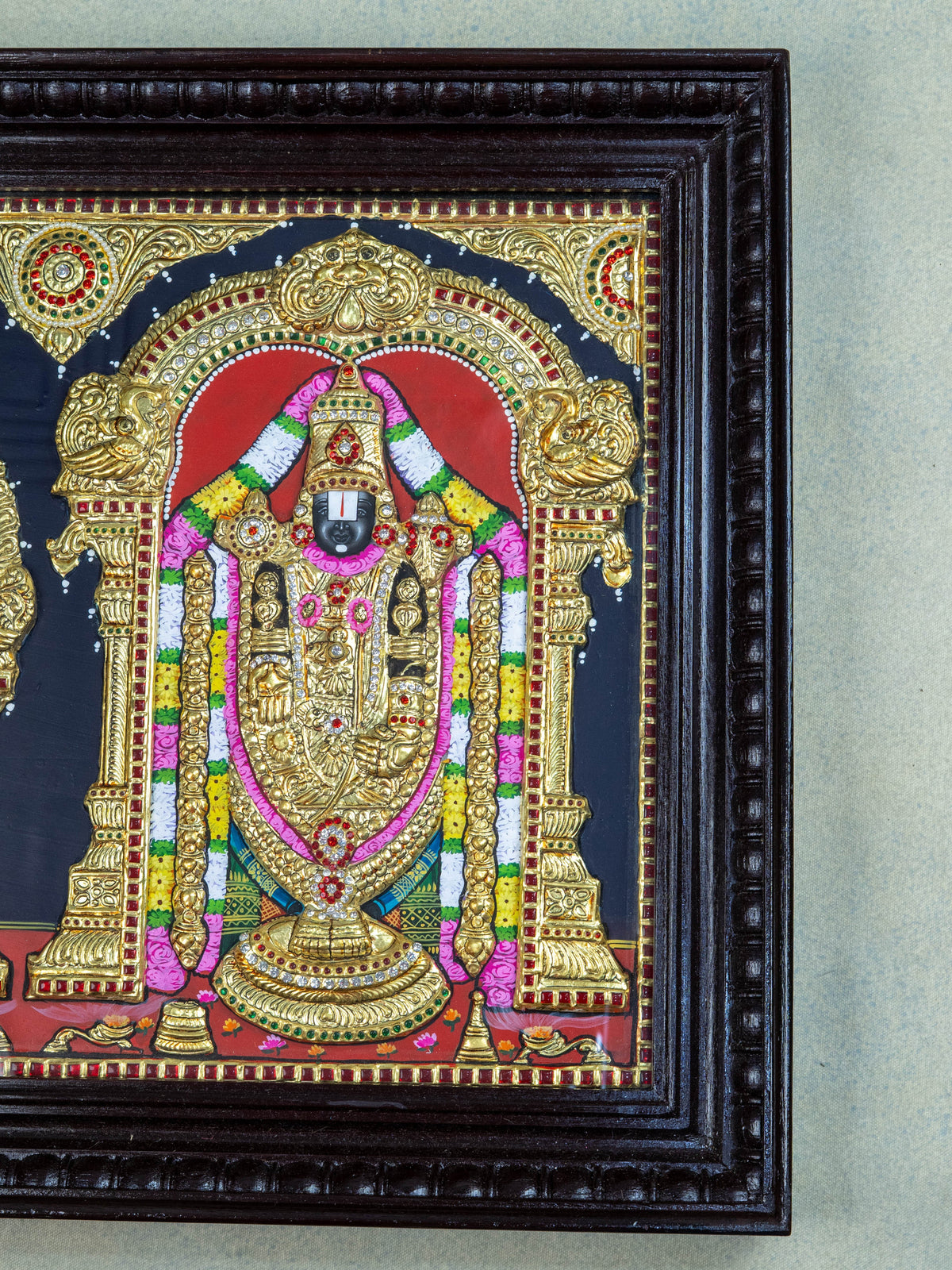 Tanjore Painting - Tirupathi Balaji Padmavathi Thayar - Semi Embossed - 24x18 inch - WL0473