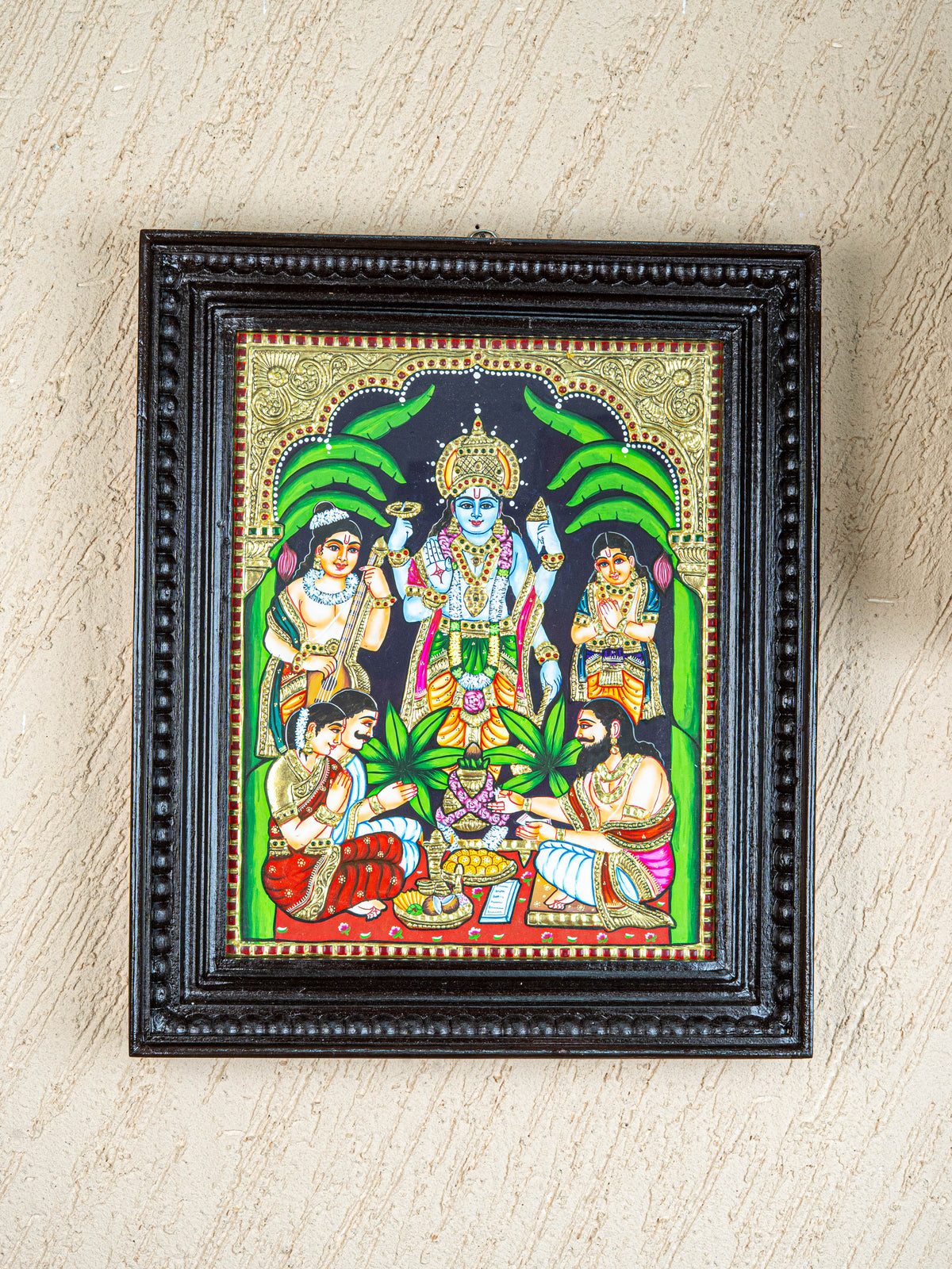 Tanjore Painting - Satyanarayana - Flat (Gold Foil) - 15x12inch - WL1720