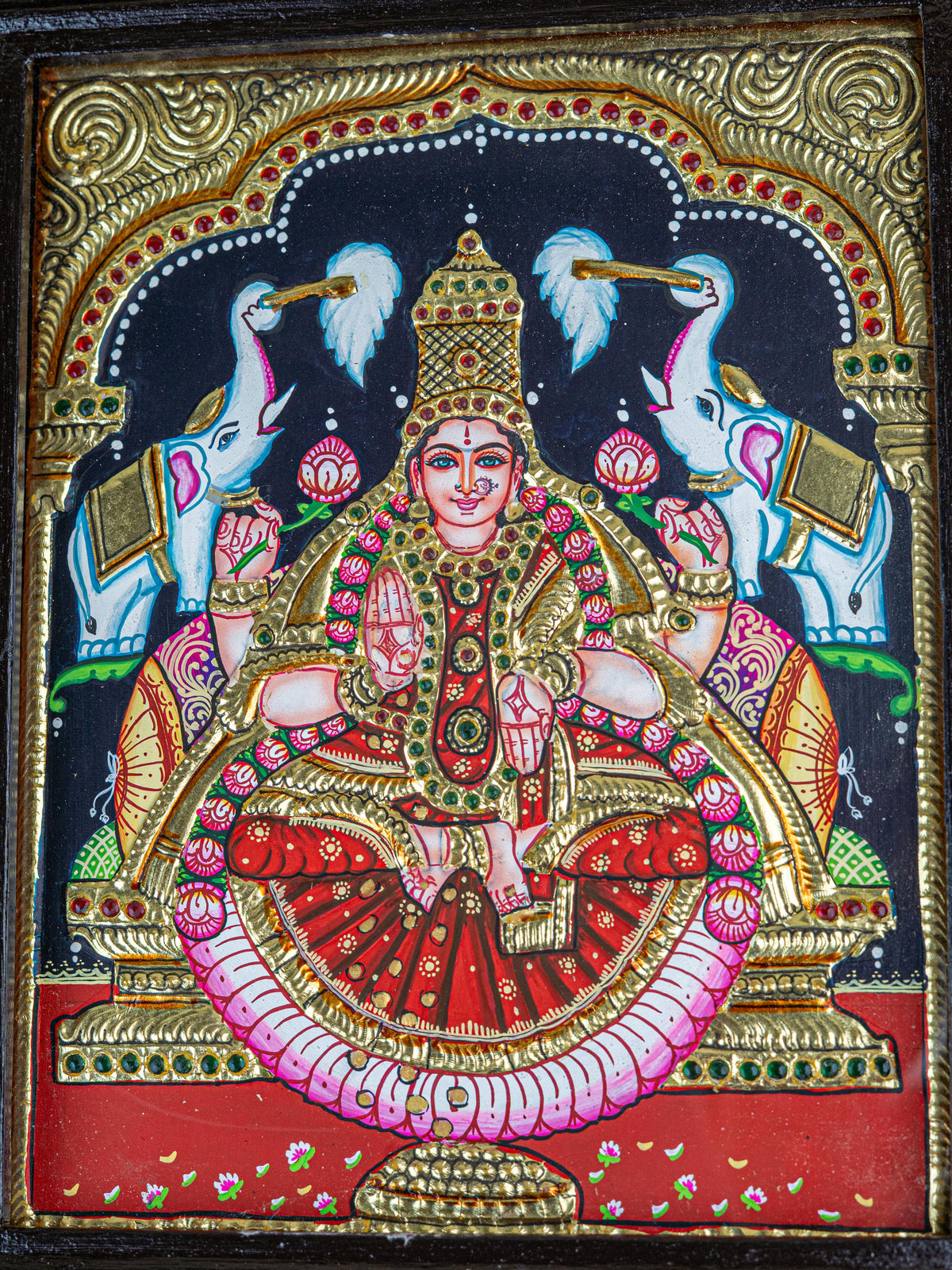 Tanjore Painting - Gajalakshmi - Flat (Gold Foil) - 10x8 inch - WL2054