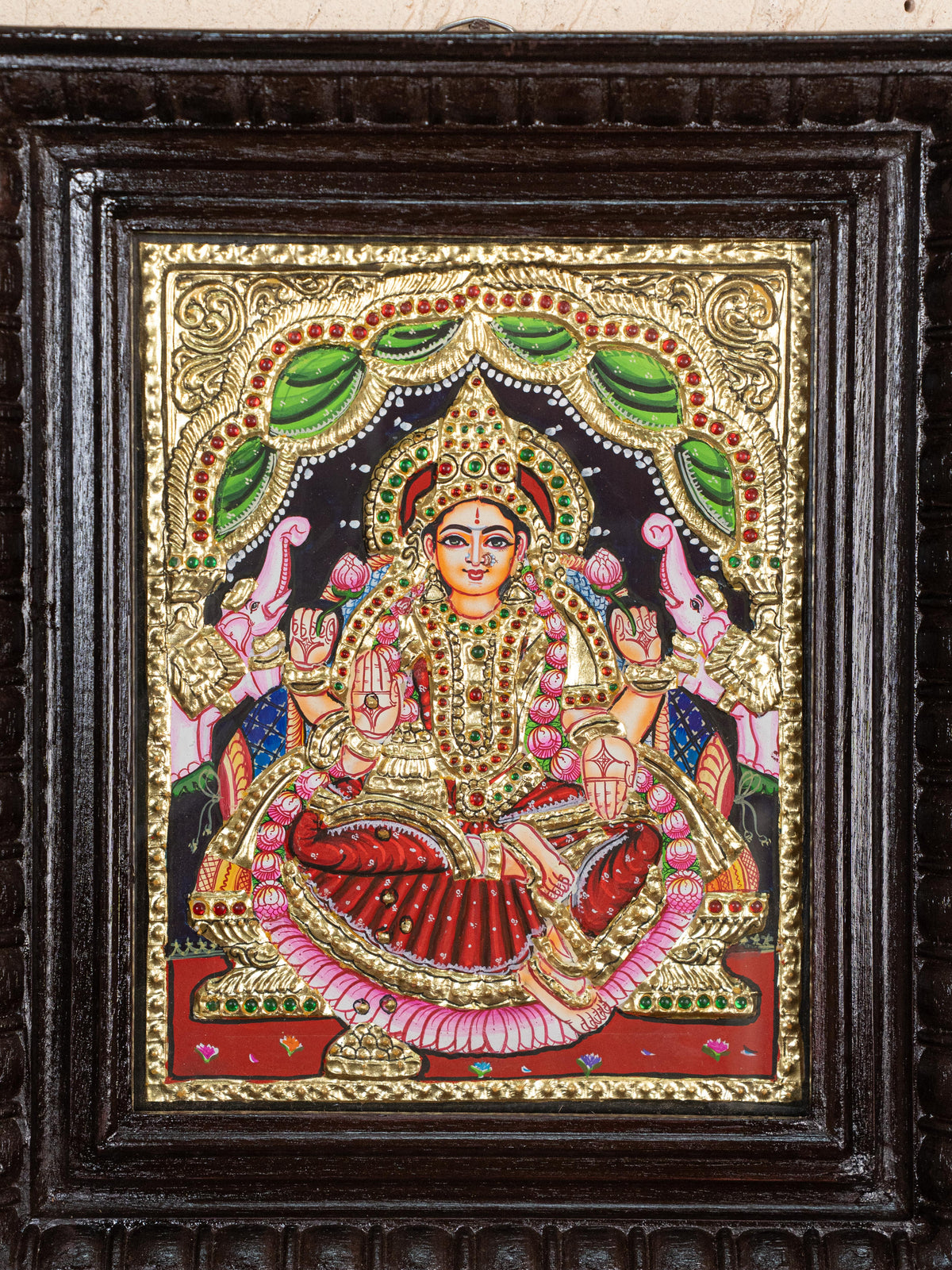 Tanjore Painting - Gajalakshmi - Flat (Gold Foil) - 10x8 inch - WL2054