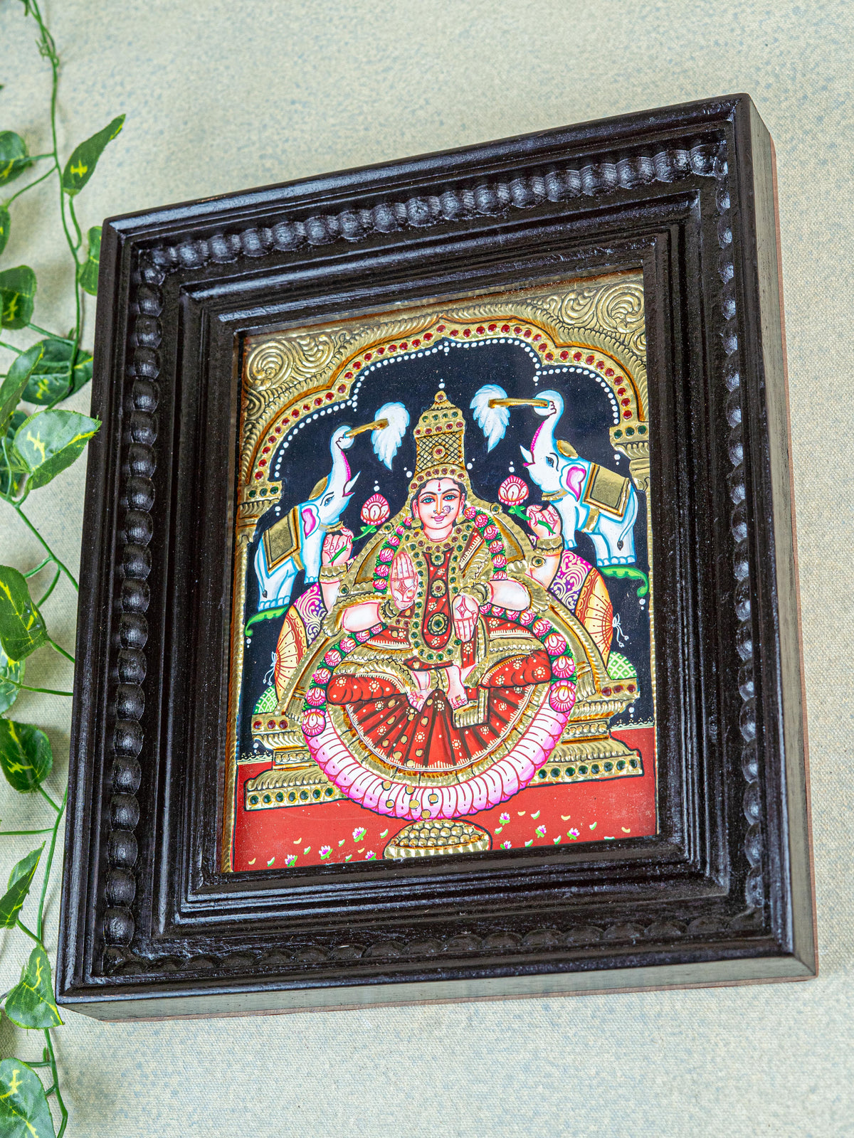 Tanjore Painting - Gajalakshmi - Flat (Gold Foil) - 10x8 inch - WL2054