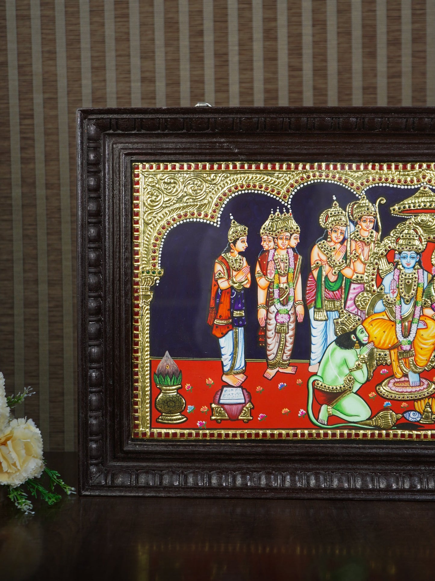 Tanjore Painting - Ramar Pattabhishekam - Semi Embossed - 24x12 inch - WL3390